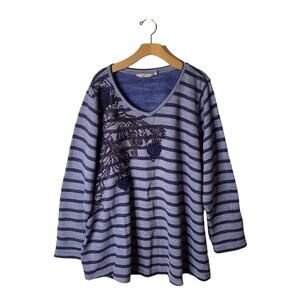 Soft Surroundings Plus 3X Blue Stripe Syrah Embroidered Knit Tunic Top 2BR46